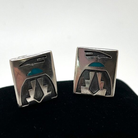 Silver Plate Zuni Design Cuff Links - Picture 1 of 5